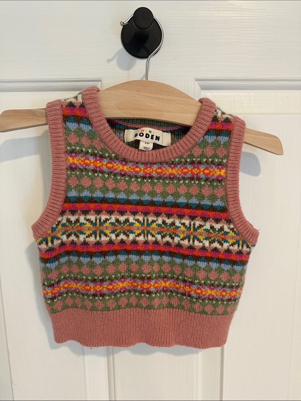 Mini Boden Pink Multi-Color Fair Isle Knit Vest 2-3Y